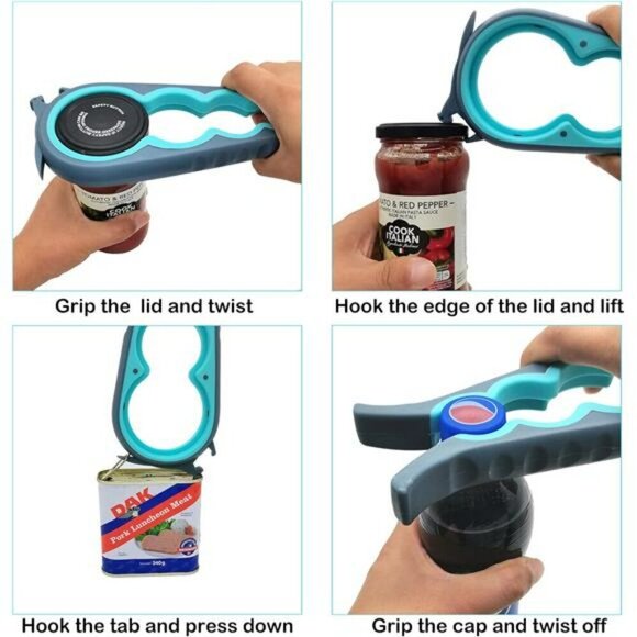 Jar Opener Bottle Opener and Can Opener for Weak hands Seniors Blue and Grey - Picture 3 of 7
